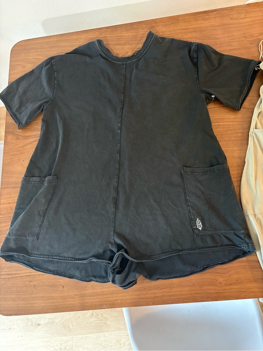 Free People Black Short Sleeve Romper with Front Pockets